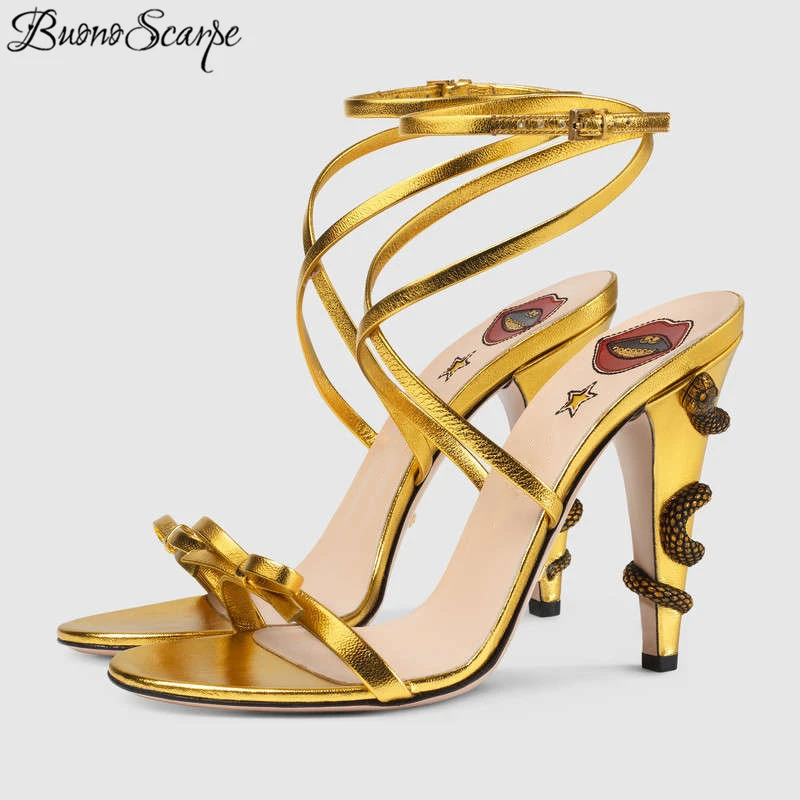 Gold Metal Snake Around Heel Sexy Sandals Women Bowknot High Heels Summer Party Shoes Ankle Strap Slingback Gladiator Sandals
Gold Metal Snake Around Heel Sexy Sandals Women Bowknot High Heels Summer Party Shoes Ankle Strap Slingback Gladiator Sandals