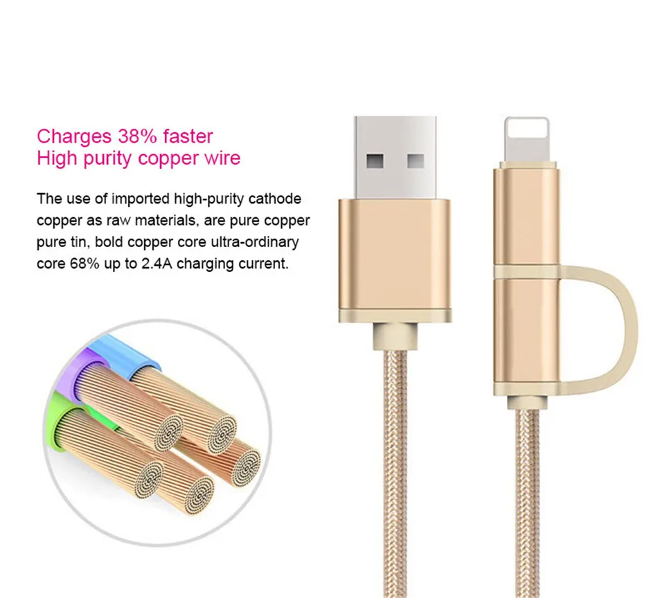 NOHON Micro USB to Lighting 2 in 1 Nylon Charge Cable For iPhone 7 8 Plus X For iPad Mini Fast Charger Cables For Samsung Xiaomi (5)