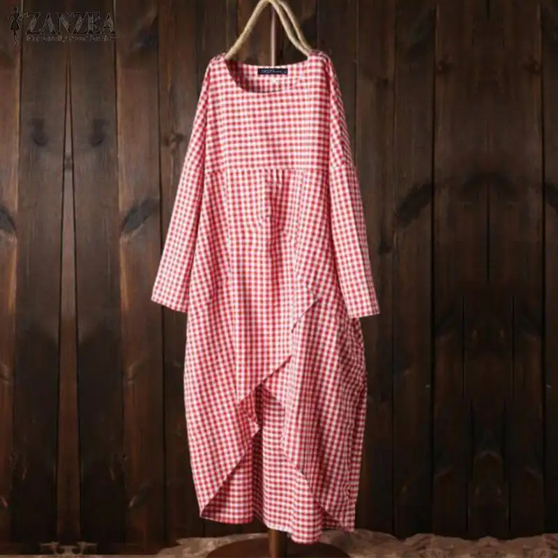 ZANZEA 2019 Summer Sundress Plaid Check Dress Women Cotton Linen Pockets Vestidos Casual Irregular Baggy Dress Long Shirts Robe
ZANZEA 2019 Summer Sundress Plaid Check Dress Women Cotton Linen Pockets Vestidos Casual Irregular Baggy Dress Long Shirts Robe