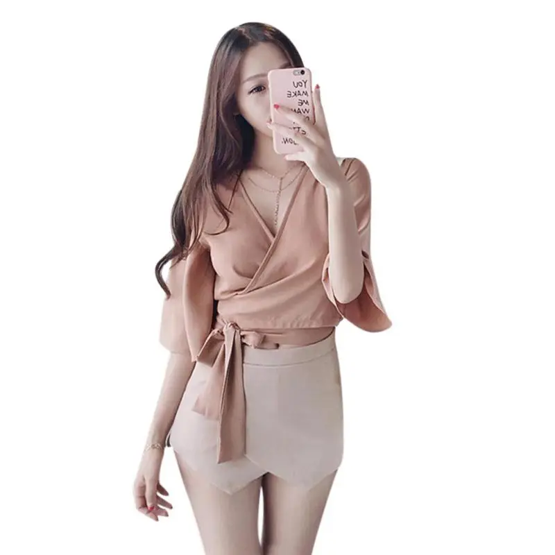 Korean Style Fashion Women Chiffon Blouses Ladies Tops Female V-neck Half Sleeve Pink Yellow Shirt Blusas Femininas H8
Korean Style Fashion Women Chiffon Blouses Ladies Tops Female V-neck Half Sleeve Pink Yellow Shirt Blusas Femininas H8