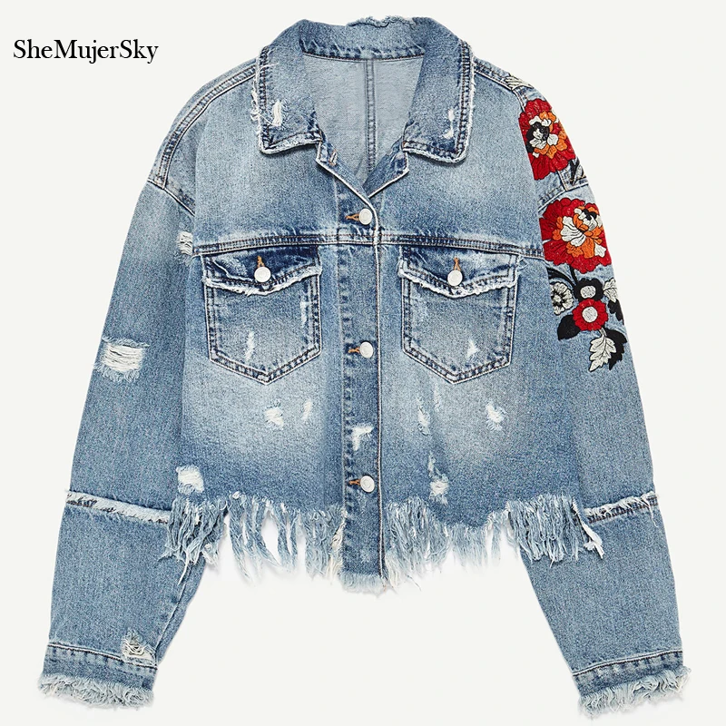 SheMujerSky Denim Jacket Women Embroidered Denim Jackets Floral Hole Coat jaqueta feminina veste en jean
SheMujerSky Denim Jacket Women Embroidered Denim Jackets Floral Hole Coat jaqueta feminina veste en jean