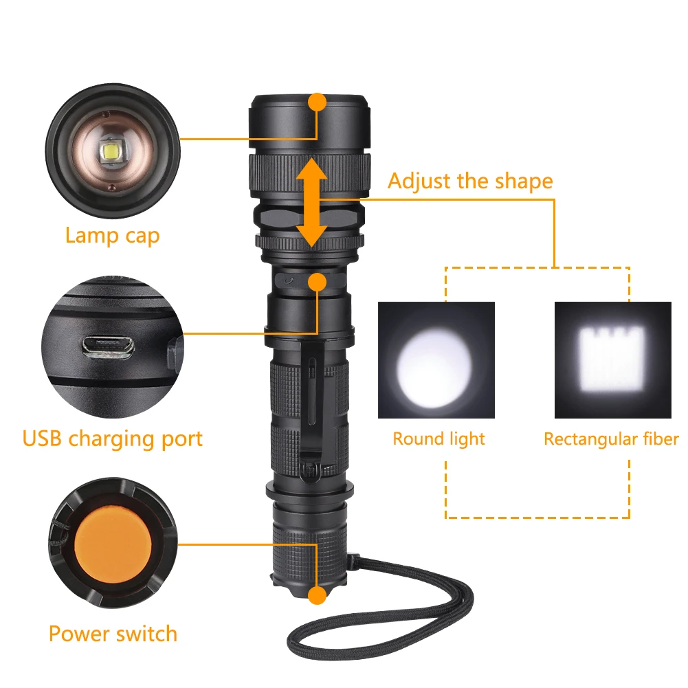 3800 Lumens Powerful LED USB Rechargeable Flashlight 5-Mode XML-L2 LED Zoomable Focus Torch Pocket Clip Lamp by 1*18650
3800 Lumens Powerful LED USB Rechargeable Flashlight 5-Mode XML-L2 LED Zoomable Focus Torch Pocket Clip Lamp by 1*18650