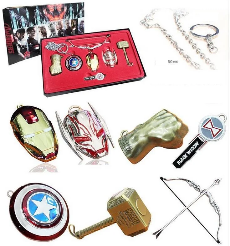 6pcs/set Avengers Age of Ultron Cosplay Weapons Thor Hammer Necklace Metal Figure Model Collectible
6pcs/set Avengers Age of Ultron Cosplay Weapons Thor Hammer Necklace Metal Figure Model Collectible