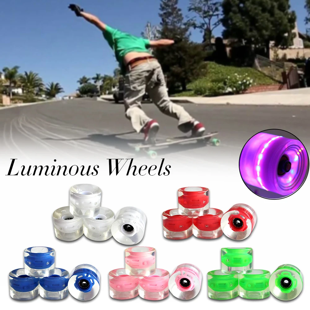 4Pcs Skateboard Flash Light Wheels Longboard Wear-resisting 60*45mm Bearing Pink 