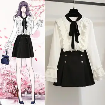 2019 Spring Autumn Sweet 2 Pieces Suits Women Solid Bow Ruffles Shirt +Double Breasted Pleated A-Line Mini Skirt Fashion Set R29
2019 Spring Autumn Sweet 2 Pieces Suits Women Solid Bow Ruffles Shirt +Double Breasted Pleated A-Line Mini Skirt Fashion Set R29