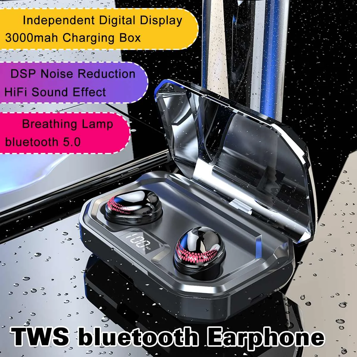 TWS 5.0 bluetooth Earphone 3D stereo Wireless Earphone with Dual Microphone with 3000mah Powerbank in ear
TWS 5.0 bluetooth Earphone 3D stereo Wireless Earphone with Dual Microphone with 3000mah Powerbank in ear