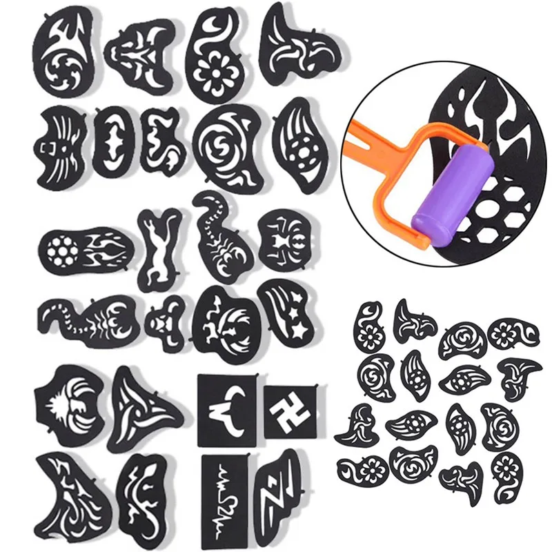 

25pcs/set Hair Tattoo Template Hair Trimmer Carved Dye Coloring Tattoos Patterns Stencil DIY Salon Barber Tools For Cool Men