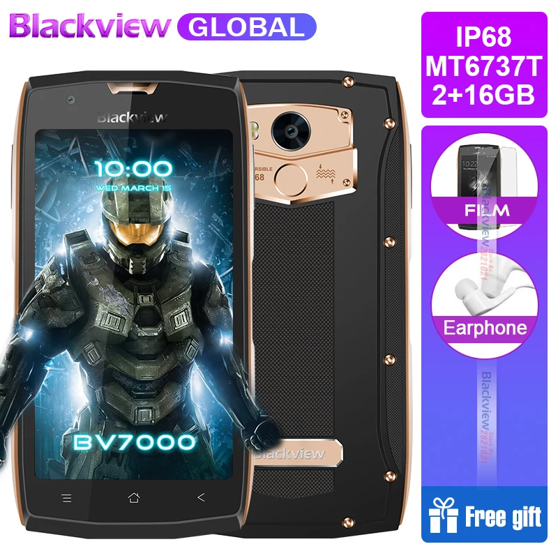 

Blackview BV7000 Mobile Phone MT6737T Quad Core 5.0" FHD 2G+16G IP68 Waterproof Glonass NFC Dustproof 4G Fingerprint Smartphone