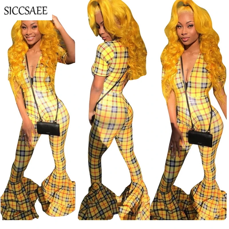 Plaid Print Rompers Womens Jumpsuit Bell Bottom Pants Ruffles Checkered Overalls Deep V Neck Macacao Feminino Curto Sexy Club
Plaid Print Rompers Womens Jumpsuit Bell Bottom Pants Ruffles Checkered Overalls Deep V Neck Macacao Feminino Curto Sexy Club