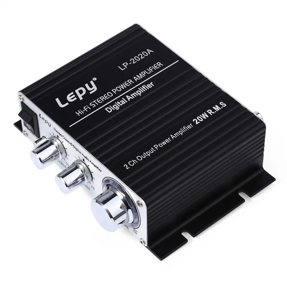 

Lepy Digital Amplifier HiFi Stereo Power Amplifiers Aluminum Enclosure HiFi Audio 20Hz-20KHz 20Wx2 With Over-Current LP-2020A