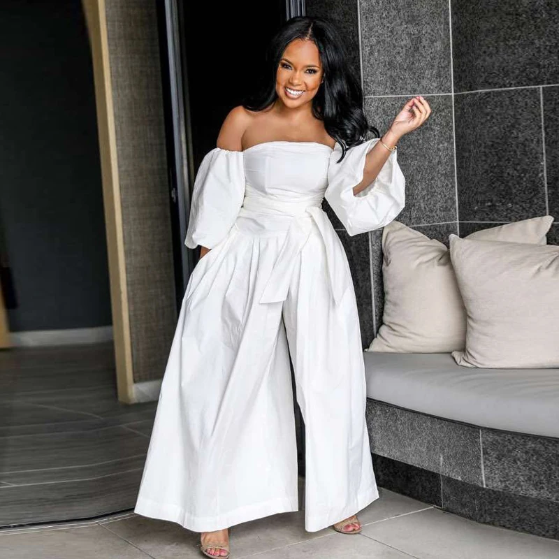 Loose Sash Wide Legs Jumpsuit White Off Shoulder Rompers Playsuits High Waist 2019 Elegant Female Jumpsuits Overalls Pantalon
Loose Sash Wide Legs Jumpsuit White Off Shoulder Rompers Playsuits High Waist 2019 Elegant Female Jumpsuits Overalls Pantalon