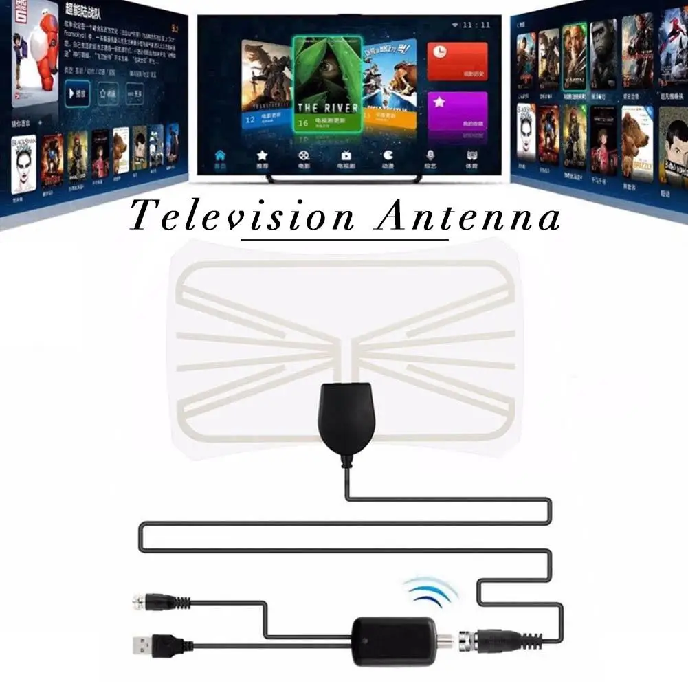 Indoor Digital TV Antenna 80 Miles Signal Booster Amplifier HDTV White Aerial Board for Home Cinema with Adapter | Электроника