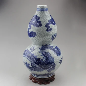 Exquisite Chinese Antique Handmade Blue and White Porcelain Gourd-shape Dragon Auspicious Ornament Vase
Exquisite Chinese Antique Handmade Blue and White Porcelain Gourd-shape Dragon Auspicious Ornament Vase