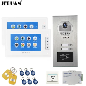 

JERUAN 7 inch Video Doorbell Record Intercom system RFID Access Entry Security Kit For 2 Apartment Camera to 2 Household monitor