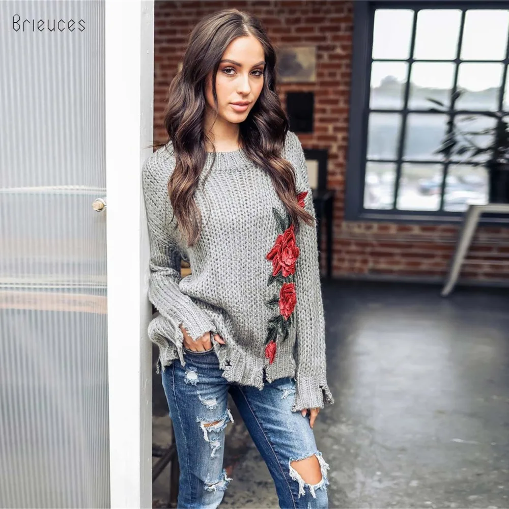 Brieuces women embroidery rose retro Batwing sleeve punk style velvet sweater tops loose o-neck pullover sweater women damaged
Brieuces women embroidery rose retro Batwing sleeve punk style velvet sweater tops loose o-neck pullover sweater women damaged