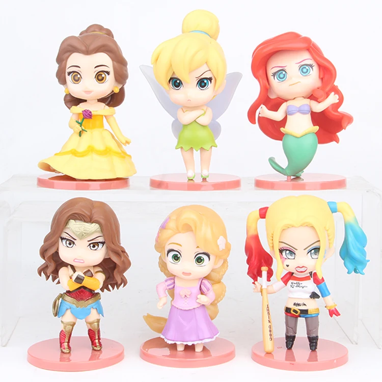 6pcs/set Princess Ariel Tinker Bell Wonder Women Harley Quinn Belle Rapunzel Happy & Angry Cute Figure Model Collection Toys
6pcs/set Princess Ariel Tinker Bell Wonder Women Harley Quinn Belle Rapunzel Happy & Angry Cute Figure Model Collection Toys
