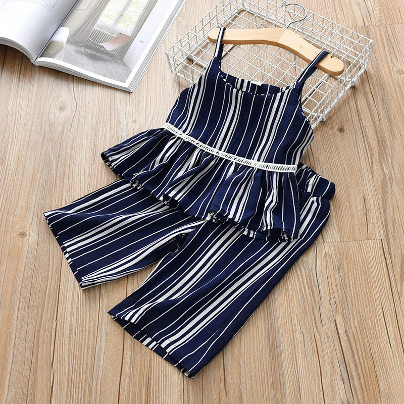 Summer Children Clothing Sets Fashion Kids Clothes Baby Girls Outfits stripe Sling Chiffon Shirt+Loose Leggings pants 2Pcs Suit
Summer Children Clothing Sets Fashion Kids Clothes Baby Girls Outfits stripe Sling Chiffon Shirt+Loose Leggings pants 2Pcs Suit