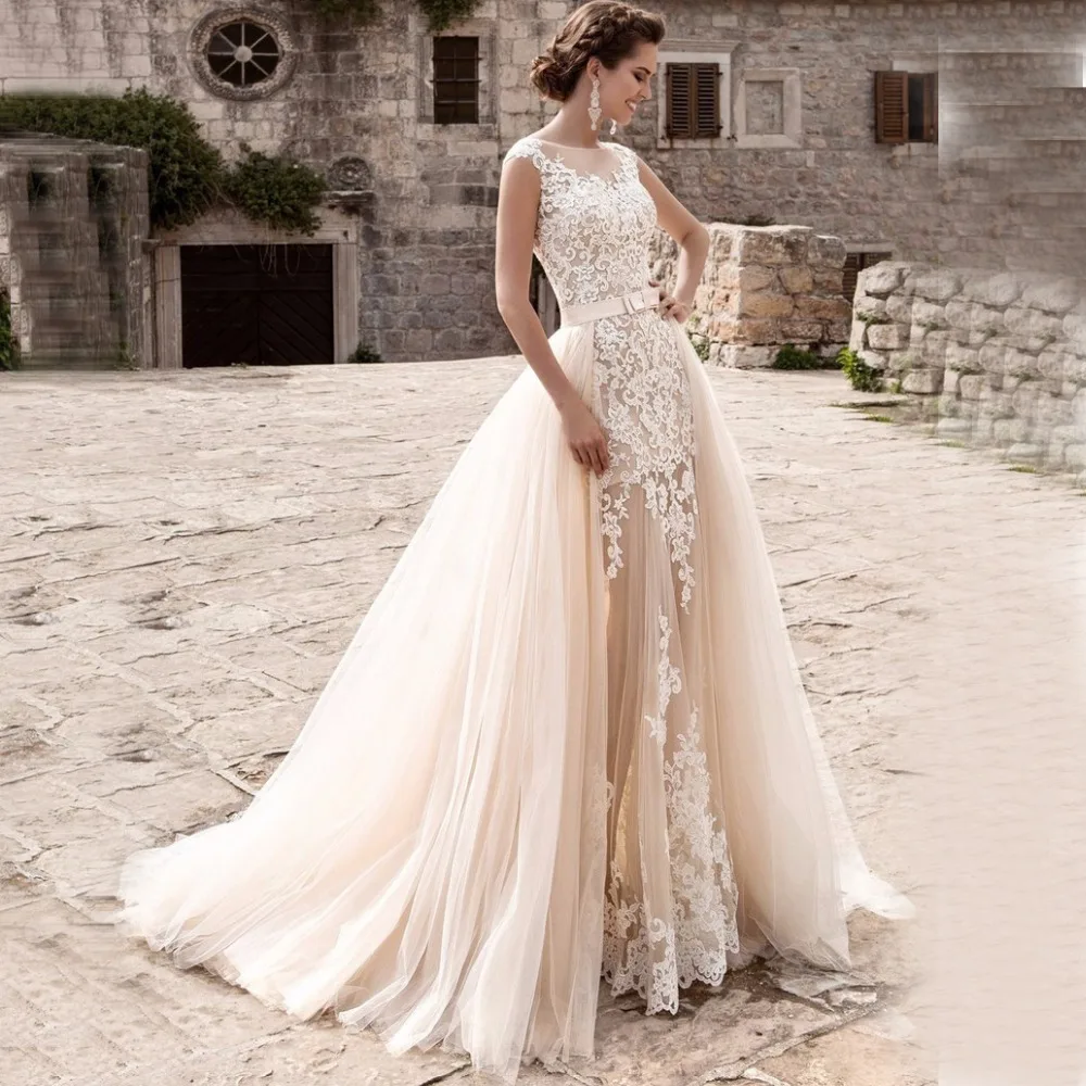 Charming Mermaid Wedding Dresses Sheer Skirt Removable Bridal Gown Lace Bride Dress Detachable Vestidos de Novia Robe de Mariee
Charming Mermaid Wedding Dresses Sheer Skirt Removable Bridal Gown Lace Bride Dress Detachable Vestidos de Novia Robe de Mariee