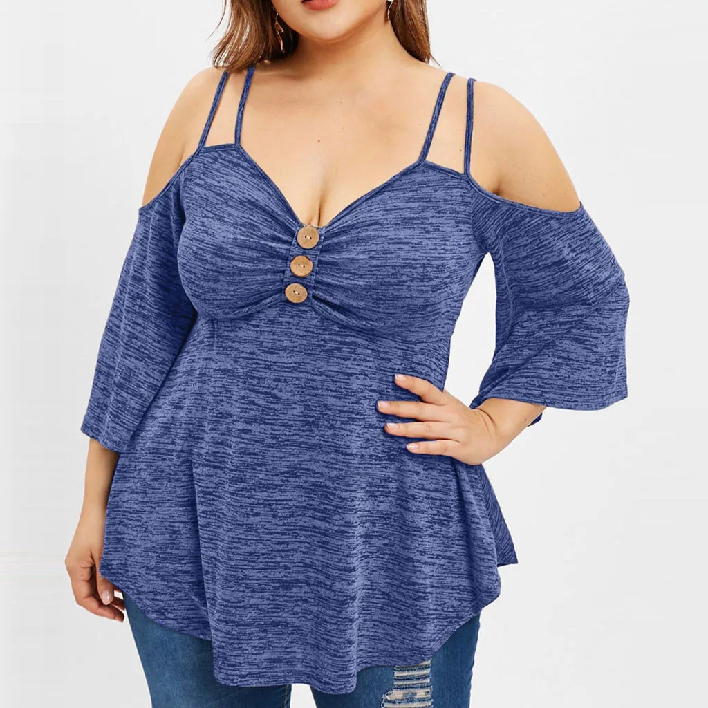 ISHOWTIENDA Summer Blouse Fashion Women Plus Size Solid Camise Cold Shoulder Strap Button Top Blouse Blusas Mujer De Moda 2019
ISHOWTIENDA Summer Blouse Fashion Women Plus Size Solid Camise Cold Shoulder Strap Button Top Blouse Blusas Mujer De Moda 2019