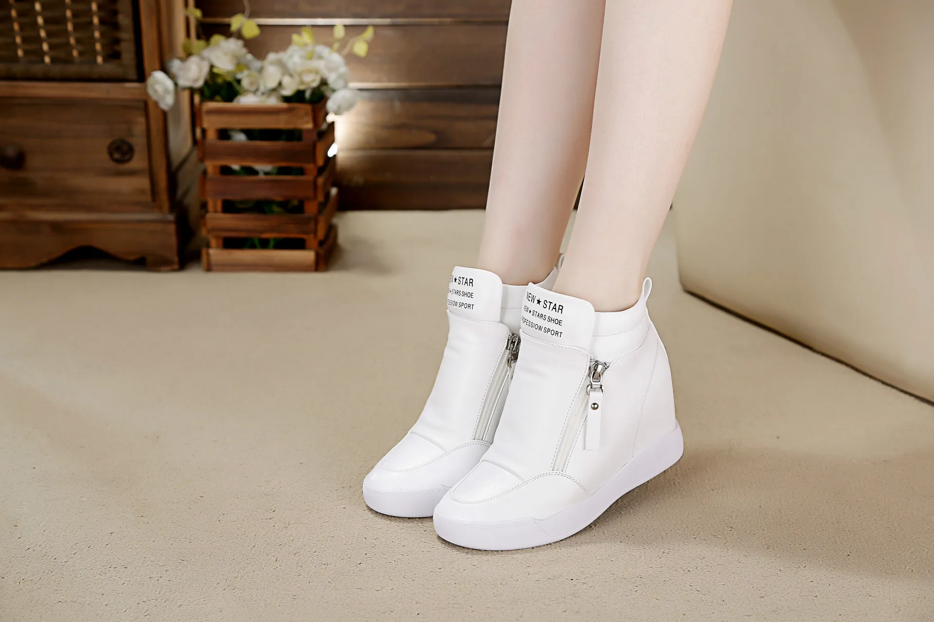 Fujin 2017 summer autumn platform wedge heel boots Women Shoes with increased platform sole female fashion casual zip botas 21