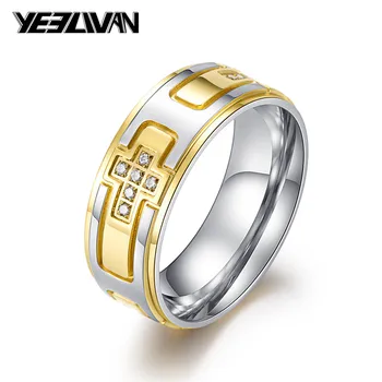 Newest Design Two-tone Cross Men's Rings High Quality Titanium Steel Gold Black 2 Color Jesus Ring Crystal Punk Jewelry
Newest Design Two-tone Cross Men's Rings High Quality Titanium Steel Gold Black 2 Color Jesus Ring Crystal Punk Jewelry