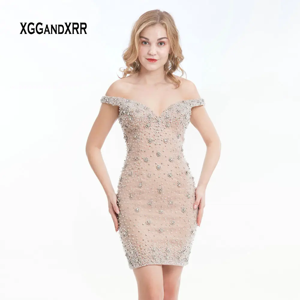 2019 Luxury Bodycon Nude Short Homecoming Dress Sweetheart Off Shoulder Beading Crystal Short Prom Dresses Sim fit Party Gown
2019 Luxury Bodycon Nude Short Homecoming Dress Sweetheart Off Shoulder Beading Crystal Short Prom Dresses Sim fit Party Gown