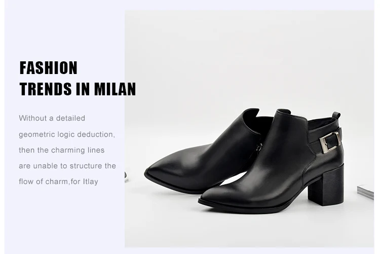 Donna-in leather ankle boots pointed toe thick heel ladies short boots women's leather boots 96350-19 (15)