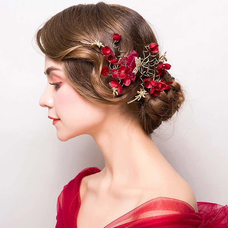 New Bridal Headwear Red Yarn Flowers Handmade Woven Chinese Style Wedding Accessories Hairpin Rhinestone Golden Jewelry
New Bridal Headwear Red Yarn Flowers Handmade Woven Chinese Style Wedding Accessories Hairpin Rhinestone Golden Jewelry