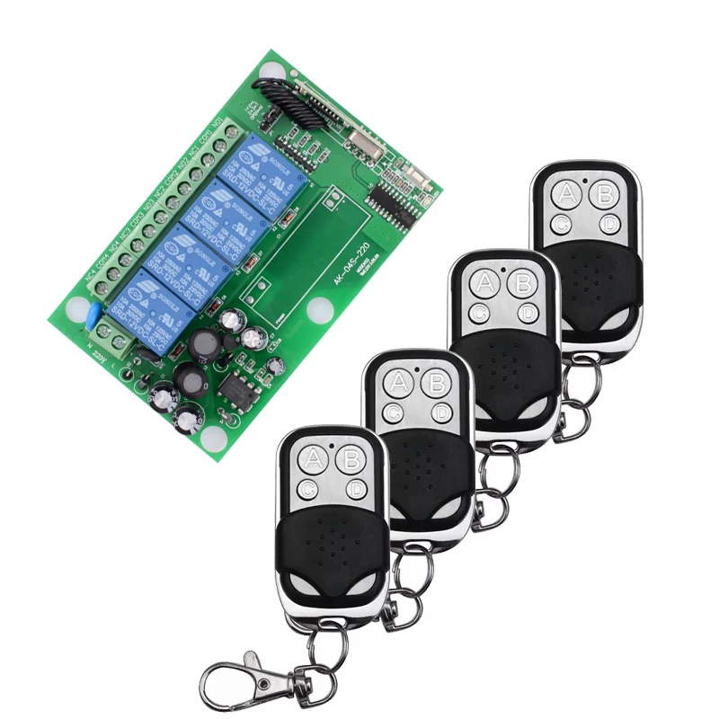 AC 85V~250V 110V 220V 4CH Wireless Remote Control Switch System Remote Switch Learning Code Receiver + 4PCS Metal Transmitter
AC 85V~250V 110V 220V 4CH Wireless Remote Control Switch System Remote Switch Learning Code Receiver + 4PCS Metal Transmitter