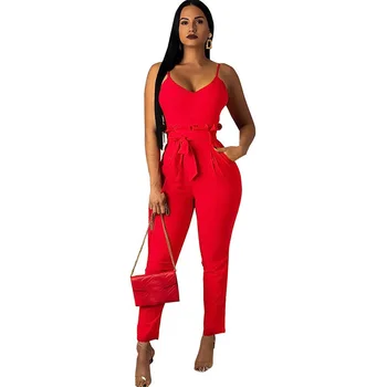 Women Elegant Bodycon Jumpsuit Sexy V-neck Spaghetti Strap Backless Club Party Jumpsuit and Romper Overalls Slashes Vestidos 
Women Elegant Bodycon Jumpsuit Sexy V-neck Spaghetti Strap Backless Club Party Jumpsuit and Romper Overalls Slashes Vestidos