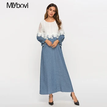 Blue Women Patchwork Dress Kaftan Abaya Dubai Arabic lace Muslim Women Robe Musulmane Longue Turkish Islamic Clothing 2018
Blue Women Patchwork Dress Kaftan Abaya Dubai Arabic lace Muslim Women Robe Musulmane Longue Turkish Islamic Clothing 2018