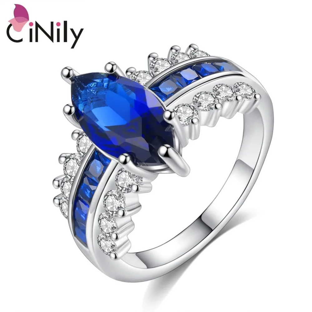 Фото CiNily Created Blue Stone Cubic Zirconia Silver Plated Wholesale Hot Sell Fashion Jewelry for Women Gift Ring Size 6-9 NJ11106 | Украшения