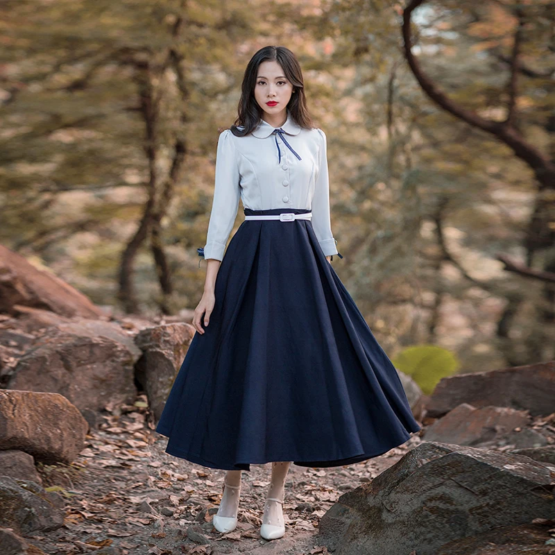 2017 Spring Women dress Elegant patchwork Peter pan collar three quarter sleeves Dresses Vestidos
2017 Spring Women dress Elegant patchwork Peter pan collar three quarter sleeves Dresses Vestidos