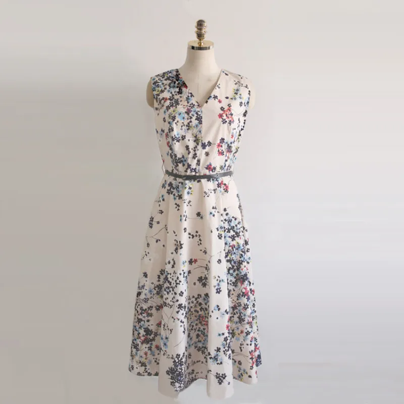 Elegant Printed Dress 2019 Spring and Summer Sweet V-neck Sleeveless High-waist Floral Office Lady Knee-Length Dress With Belt
Elegant Printed Dress 2019 Spring and Summer Sweet V-neck Sleeveless High-waist Floral Office Lady Knee-Length Dress With Belt