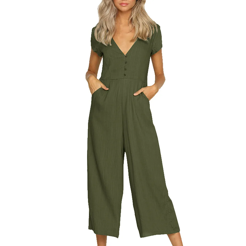 Jaycosin clothes Women Linen Jumpsuit summer for girls Solid Color Short-sleeved V-neck Casual Jumpsuit
Jaycosin clothes Women Linen Jumpsuit summer for girls Solid Color Short-sleeved V-neck Casual Jumpsuit