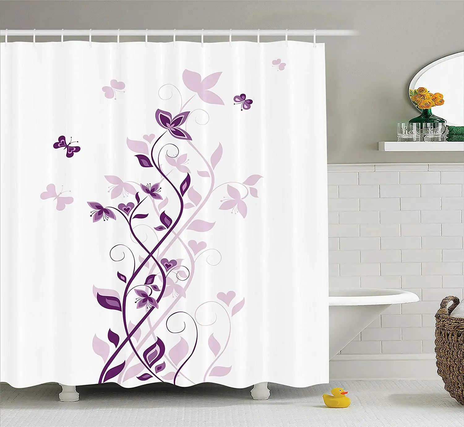 Purple Shower Curtain Violet Tree Swirling Persian Lilac Blooms with Butterfly Art Ornamental Plant Graphic Fabric Bath Decor
Purple Shower Curtain Violet Tree Swirling Persian Lilac Blooms with Butterfly Art Ornamental Plant Graphic Fabric Bath Decor