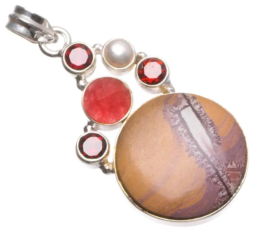 Natural Spot Jade,Cherry Ruby,Garnet River Pearl Handmade Mexican 925 Sterling Silver Pendant 2" U0476 
Natural Spot Jade,Cherry Ruby,Garnet River Pearl Handmade Mexican 925 Sterling Silver Pendant 2" U0476
