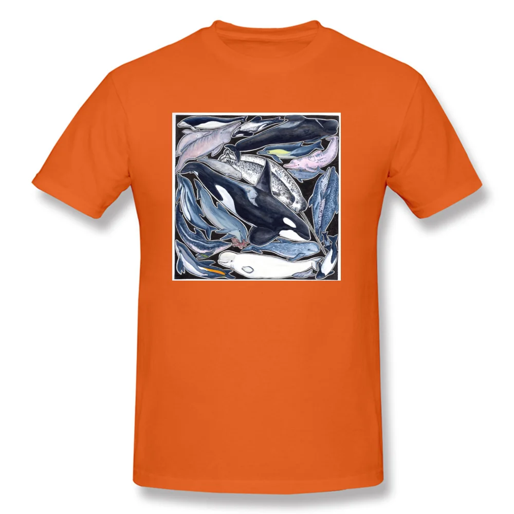 Family Orca dolphin beluga narwhal cie Casual T-Shirt O-Neck 100% Cotton Fabric Man Tops Shirt Short Sleeve Tops & Tees Summer Orca dolphin beluga narwhal cie orange