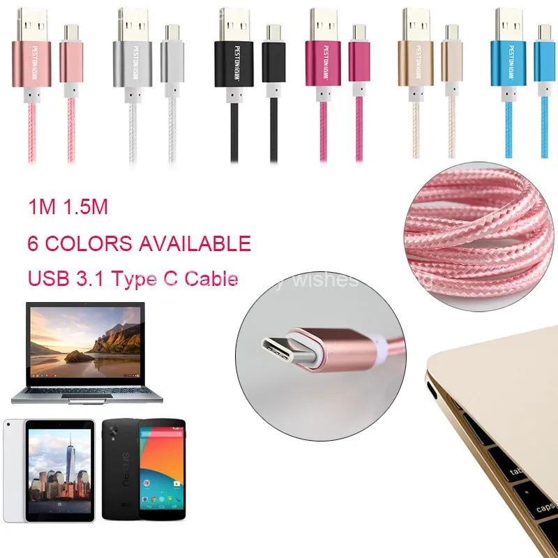 1M Nylon Braided USB Aluminum Fast Charger Type C Data Sync font b Cable b font