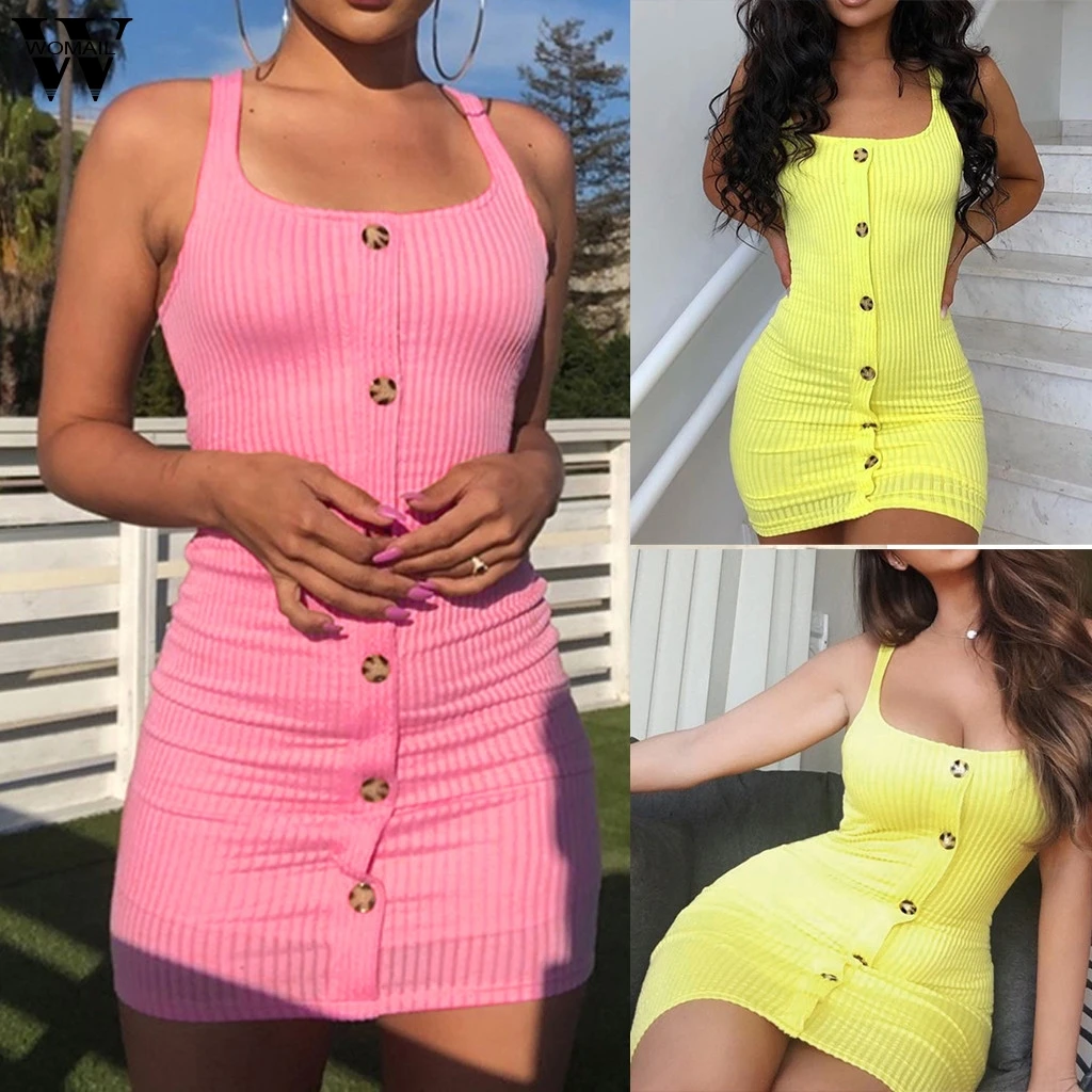 Womail dress summer Solid Buttons dress Sleeveless O-Neck Strapless Dress party Holiday Elegant Beach Casual Mini Dress 2019 J71
Womail dress summer Solid Buttons dress Sleeveless O-Neck Strapless Dress party Holiday Elegant Beach Casual Mini Dress 2019 J71