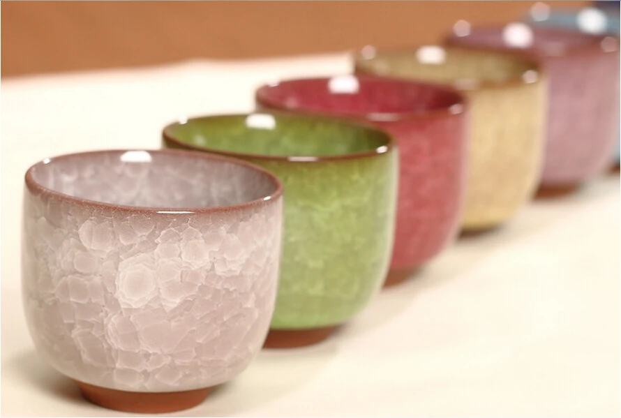 6.5*6CM Colorful Crackle glaze cup Purple grit Teacup 8pcs/set