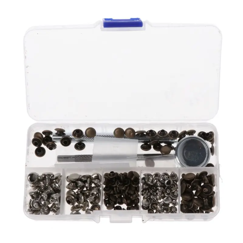 120 Set Leather Repairing Rivets Snaps Fastener Button Press Studs Rivets with Fixing Tools for DIY Craft
120 Set Leather Repairing Rivets Snaps Fastener Button Press Studs Rivets with Fixing Tools for DIY Craft