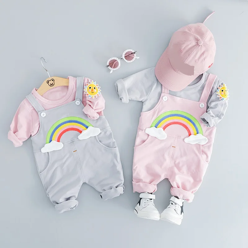 Spring Baby Girls Cotton Long Sleeve T-shirt Tops + Rainbow Overalls Trousers Kids Two Pieces Suits Infant Clothing Sets
Spring Baby Girls Cotton Long Sleeve T-shirt Tops + Rainbow Overalls Trousers Kids Two Pieces Suits Infant Clothing Sets