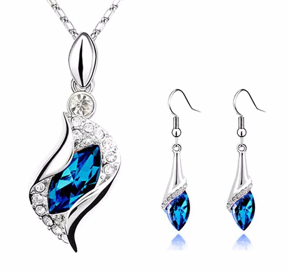 2018 Hot Women's Fashion Jewelry Sets Blue Long Teardrop Austria Crystal Earrings Pendant Necklace Women's Jewelry Accessories
2018 Hot Women's Fashion Jewelry Sets Blue Long Teardrop Austria Crystal Earrings Pendant Necklace Women's Jewelry Accessories