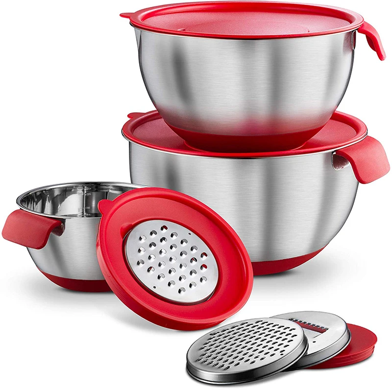 Stainless Steel Non-Slip Mixing Bowl with Grater Attachments Pour Spout Handle and Lid Nesting DIY Salad Cake Food Container
Stainless Steel Non-Slip Mixing Bowl with Grater Attachments Pour Spout Handle and Lid Nesting DIY Salad Cake Food Container