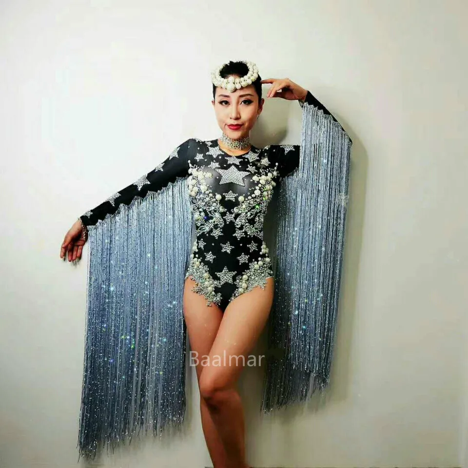 Black Crystals Tassel Bodysuit Women Nightclub Celebrate Clothing Stage Full Rhinestones Leotard Costume Female Singer Wear DS
Black Crystals Tassel Bodysuit Women Nightclub Celebrate Clothing Stage Full Rhinestones Leotard Costume Female Singer Wear DS