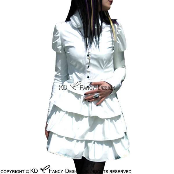 White Sexy Latex Dress With Buttons At Front Puffy Long Sleeves Rubber Bodycon Playsuit LYQ-0087
White Sexy Latex Dress With Buttons At Front Puffy Long Sleeves Rubber Bodycon Playsuit LYQ-0087