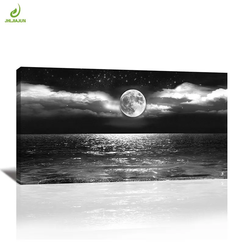 

JHLJIAJUN Nordic Moon Stars Sea Painting Canvas Poster Nordic Wall Art Print And Poster Dining Living Home Decor Painting