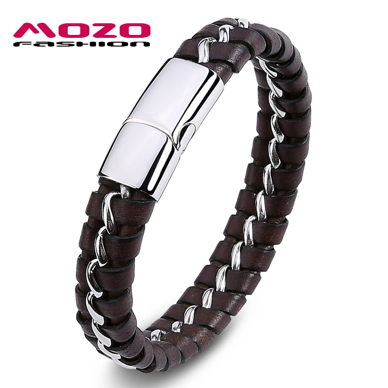 MOZO FASHION Mens Bracelet Brown/Black Leather Rope Bracelets Stainless Steel Link Chain Bracelet Rock Men Trendy Jewelry PS2012
MOZO FASHION Mens Bracelet Brown/Black Leather Rope Bracelets Stainless Steel Link Chain Bracelet Rock Men Trendy Jewelry PS2012