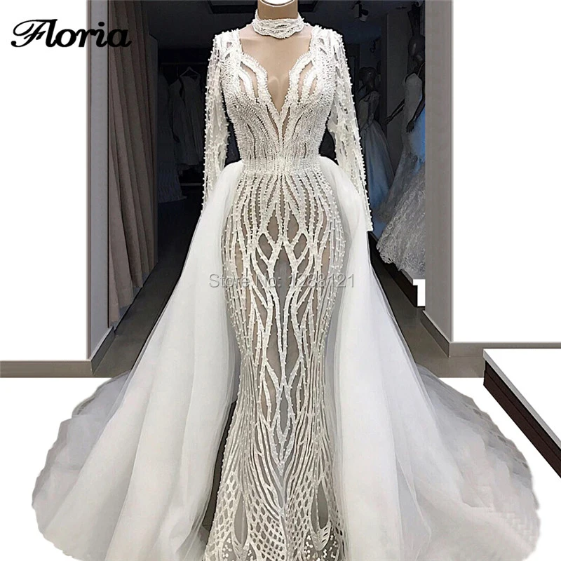 Hot Mermaid Lace Pearls Bridal Gowns 2019 New Arrival Detachable Dress See Through Arabic Dubai Wedding Dresses Vestidos Kaftans
Hot Mermaid Lace Pearls Bridal Gowns 2019 New Arrival Detachable Dress See Through Arabic Dubai Wedding Dresses Vestidos Kaftans